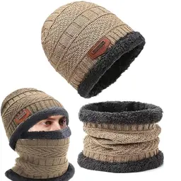 OUOQI Winter Beanie Mütze mit Loop Schal im Set