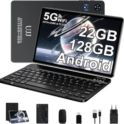 2026 Tablet 10.1 Zoll Android Octa-Core, 22GB RAM, 128GB ROM, 5G, WiFi, 8000mAh, 2-in-1 mit Tastatur und Maus - Schwarz