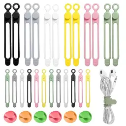 GOLRISEN 30 Silikon Kabelbinder Wiederverschließbar für Kabelorganisation - Clips und Halter für Schreibtisch und USB-Kabel
