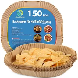 150 Stück Backpapier für Heißluftfritteusen (20-24cm), kompatibel mit Philips, Russell Hobbs, Ninja, Cosori, XL/XXL