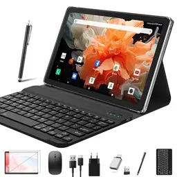 2025 10 Zoll 2-in-1 Tablet mit Tastatur, 128GB, 5G WiFi, Bluetooth 5.0, 1080 FHD, Grau