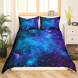 Homewish Galaxie Bettwäsche Set Blau Lila mit Sternenmotiv, 155x220 für Teenager und Erwachsene