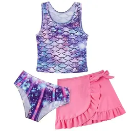 AIDEAONE Mädchen Bikini mit Rock – Entzückender Meerjungfrau Print Badeanzug für 9-10 Jahre