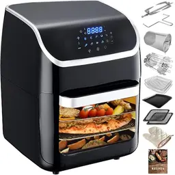 PRIJESSE 12L Heißluftfritteuse, 1800W, mit LED-Touchscreen, 10 Programme, Warmhalte- und Dörrautomatfunktion