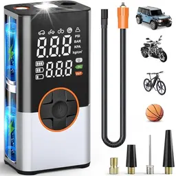 BIBURY 8000mAh Elektrische Luftpumpe 150 PSI - Tragbare Pumpe mit LED und Powerbank für Auto, Motorrad, Fahrrad und Bälle