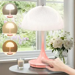 Onherm Kabellose Tischlampe mit Touch-Steuerung, dimmbar, 3 Farbmodi, wiederaufladbar, für drinnen und draußen, Rosa