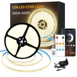 Yeewhale 20m COB LED Strip mit Fernbedienung und App-Steuerung, 3000K warmweiß, flexibel dimmbar für Schlafzimmer & DIY-Dekoration