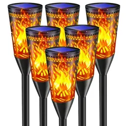 FIFlying Solarlampen für Außen, 2 Lichtmodi Gartenfackeln mit Flammeneffekt, wasserdicht, 6 Stück