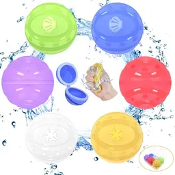 Wiederverwendbare Wasserbomben 6 Stück – Selbstschließend, Schnell Wiederbefüllbar, Silikon Wasserball für Sommer Spiel im Freien