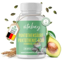 Vitabay Vitamin B5 500mg - 200 Vegane Kapseln - Laborgeprüft und Magensaftresistent