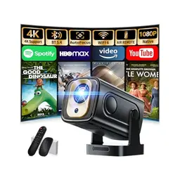 Mini 4K Beamer 1080P, tragbar mit WiFi 6 & Bluetooth 5.4, automatischer Fokus, 270° Drehbarkeit, Trapezkorrektur, HDMI/TV Stick, Schwarz