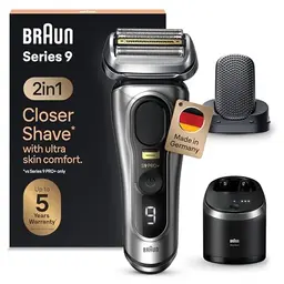 Braun Series 9 Pro Rasierer für Herren, 2-in-1-System mit Reinigungsstation, 60 Min Akku, Made in Germany, Silber