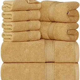 Utopia Handtücher-Set - 8-teilig aus Baumwolle (2 Badetücher, 2 Handtücher, 4 Waschlappen) - Beige