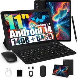 11 Zoll Android Tablet - 14GB RAM, 64GB ROM, Octa-Core, WiFi 6, Bluetooth 5.3, 6800mAh Akku, mit Tastatur und Stift