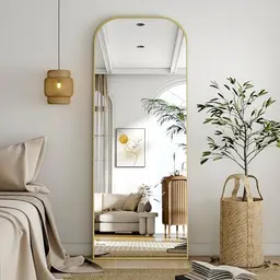 BEAUTYPEAK Minimalistischer Standspiegel 142x52 cm, Bruchsicher, Für Schlafzimmer, Flur und Wohnzimmer, Gold