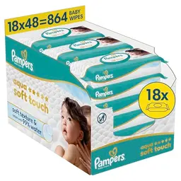 Pampers Aqua Soft Baby-Feuchttücher, 18er Pack, 864 Tücher, ohne technische Details