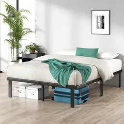 Zinus Caleb Bett 140x200 cm - Schwarz mit Stauraum - Klappbarer Metallrahmen