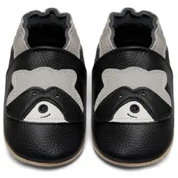 IceUnicorn Krabbelschuhe für Babys, weiche Lederschuhe, rutschfeste Hausschuhe (Schwarzer Waschbär, 0-6 Monate)