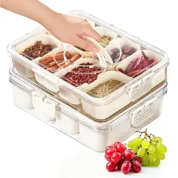 OYIWINMI Snackbox mit 8 Fächern und Deckel - Organizer für Süßigkeiten, Nüsse und Kekse