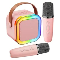 Irosiy Tragbare Bluetooth-Karaoke-Maschine mit LED-Lichtern – Ideal für Reisen und Partys (Rosa)