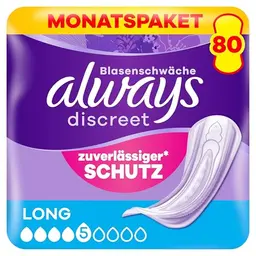 Always Discreet Inkontinenzeinlagen für Frauen Long, 80 Stück – diskreter Rundumschutz