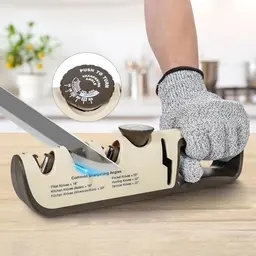 4-in-1 Manuelle Messerschärfer mit ergonomischem Griff für Küchenmesser, Beige