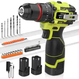 VOERJIA 16.8V Akkuschrauber mit 2 Akkus, 50N.m, 3/8" Bohrfutter, 2-Gang, LED, 34-teiliges Zubehör