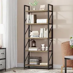 YITAHOME Bücherregal mit 5 Ebenen, Industrielles Standregal für Wohnzimmer und Büro, Grau