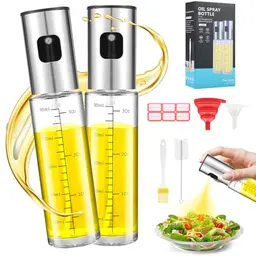 2er Set Öl Sprühflaschen aus Glas 100ml mit Pinsel und Trichter für Speiseöl und Essig