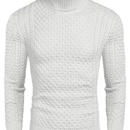 Coofandy Herren Rollkragenpullover Slim Fit, Weiß, M