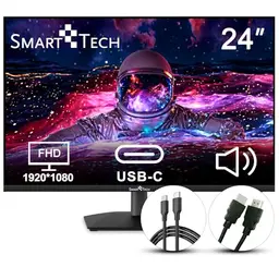 SMART TECH 24 Zoll Business PC Monitor mit Lautsprechern, FHD 1080p, Neigbar, USB-C und HDMI, Rahmenlos in Schwarz