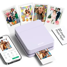 Nelko PP01 Tragbarer Mini Fotodrucker für Smartphone mit 20 Fotopapier, lila