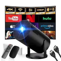 Mini Beamer, Tragbarer Projektor mit 4K und 1080P, 180° Drehung, Dual WiFi und Bluetooth, Heimkino Smart Beamer