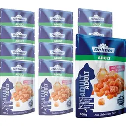 Dehner Premium Katzenfutter, Lachs, Nassfutter für ausgewachsene Katzen, 12 x 100 g