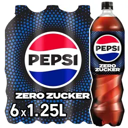 Pepsi Zero Zucker zuckerfreie Cola in Flasche, koffeinhaltig, 6 x 1,25 l