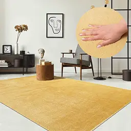 Relax Kuscheliger Kurzflor Teppich, Waschbar, Super Soft, Felloptik, Gold, 160 x 220 cm