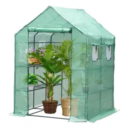 ISOISL Gewächshaus 200x80x170 cm mit PE-Folie, aufrollbarer Tür, begehbares Pflanzenhaus, Tomatenhaus in Grün