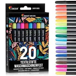 20 Waschmaschinenfeste Textilstifte - Ungiftige Stoffmarker für T-Shirts und Taschen - Ideal für Kinder und Erwachsene