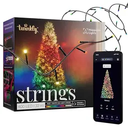 Twinkly Strings LED-Lichterkette 400 RGB+ Weiß, 32m, Smart LEDs für Innen- und Außenbetrieb, App-Steuerung, Schwarz