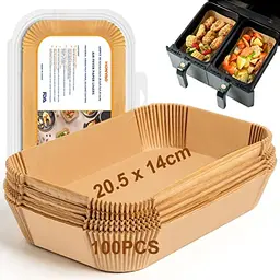 Backpapier für Heißluftfritteuse, 100 Stück 20,5x14cm, kompatibel mit Ninja und anderen Dual Zone Air Fryern
