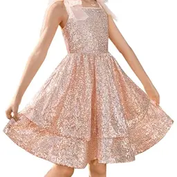 GRACE KARIN Mädchen Partykleid mit Pailletten, Schulterträger, Roségold, 10 Jahre