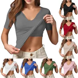 Damen T-Shirt Kurzarm V-Ausschnitt Slim Fit – Bequemes Basic für Freizeit und Alltag