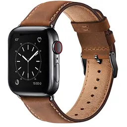 WFEAGL Lederarmband für Apple Watch 38-42mm - Echtes Leder in Rotbraun