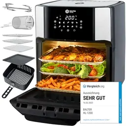Balter Heißluftfritteuse Airfryer XXL, 12 Liter, 10 Programme, All-in-1 mit Rezeptbuch