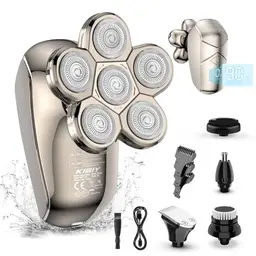 Kibiy 5-in-1 Elektrischer Glatzenrasierer für Herren, IPX7 wasserdicht, Typ-C Aufladung