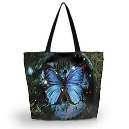 Strandtasche mit Reißverschluss, Faltbare große Handtasche für Damen, Wasserdicht (Blauer Schmetterling)