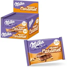 Milka Peanut Caramel Riegel – Schokolade mit Erdnuss-Karamell und knackigen Erdnüssen – 13 x 185g