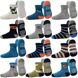 GRPSKCOS Antirutschsocken für Kinder - 12 Paar Rutschfeste ABS Socken für 1-3 Jahre, Jurassisches Jahrhundert