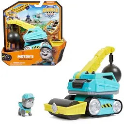 Rubble & Crew Abrissbirnen-Baufahrzeug mit Motor-Figur, beweglicher Kugel und Asphaltfertiger, für Kinder ab 3 Jahre
