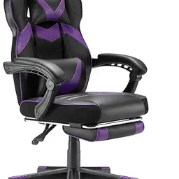 Ergonomischer Sunon Gaming Stuhl mit verstellbarer Rückenlehne und Fußbank, bis 150 kg, Lila